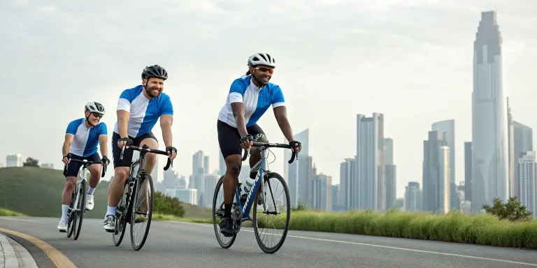A team of cyclists in a business-sponsored charity bike ride.