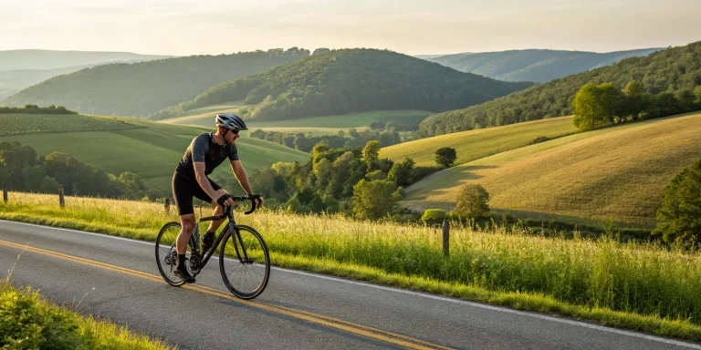 Cyclist on a scenic century ride through the rolling hills of Maryland.