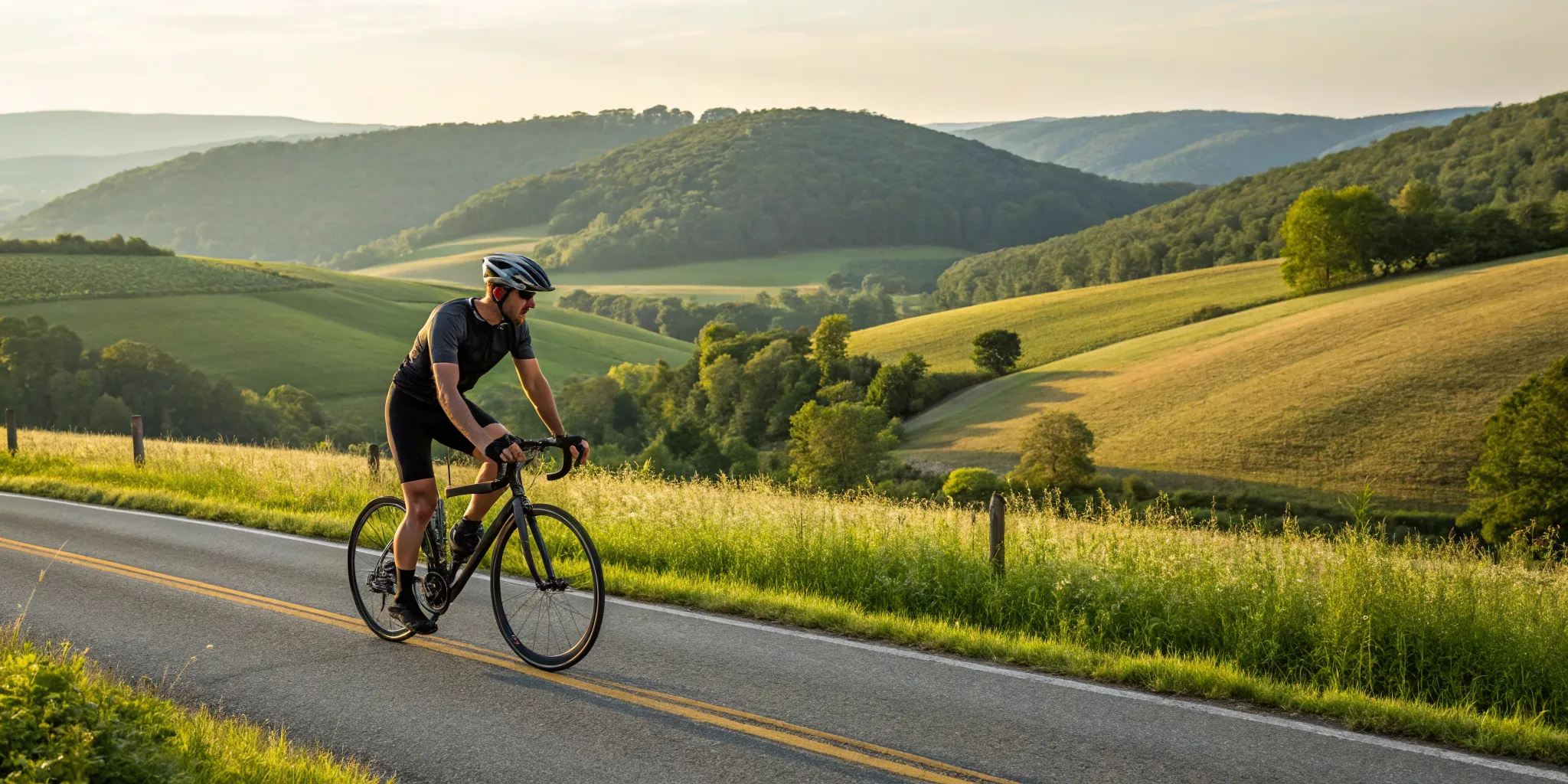 Cyclist on a scenic century ride through the rolling hills of Maryland.