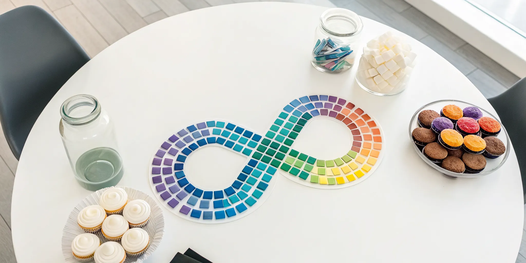 A team bake sale for an autism fundraiser featuring a colorful infinity symbol.