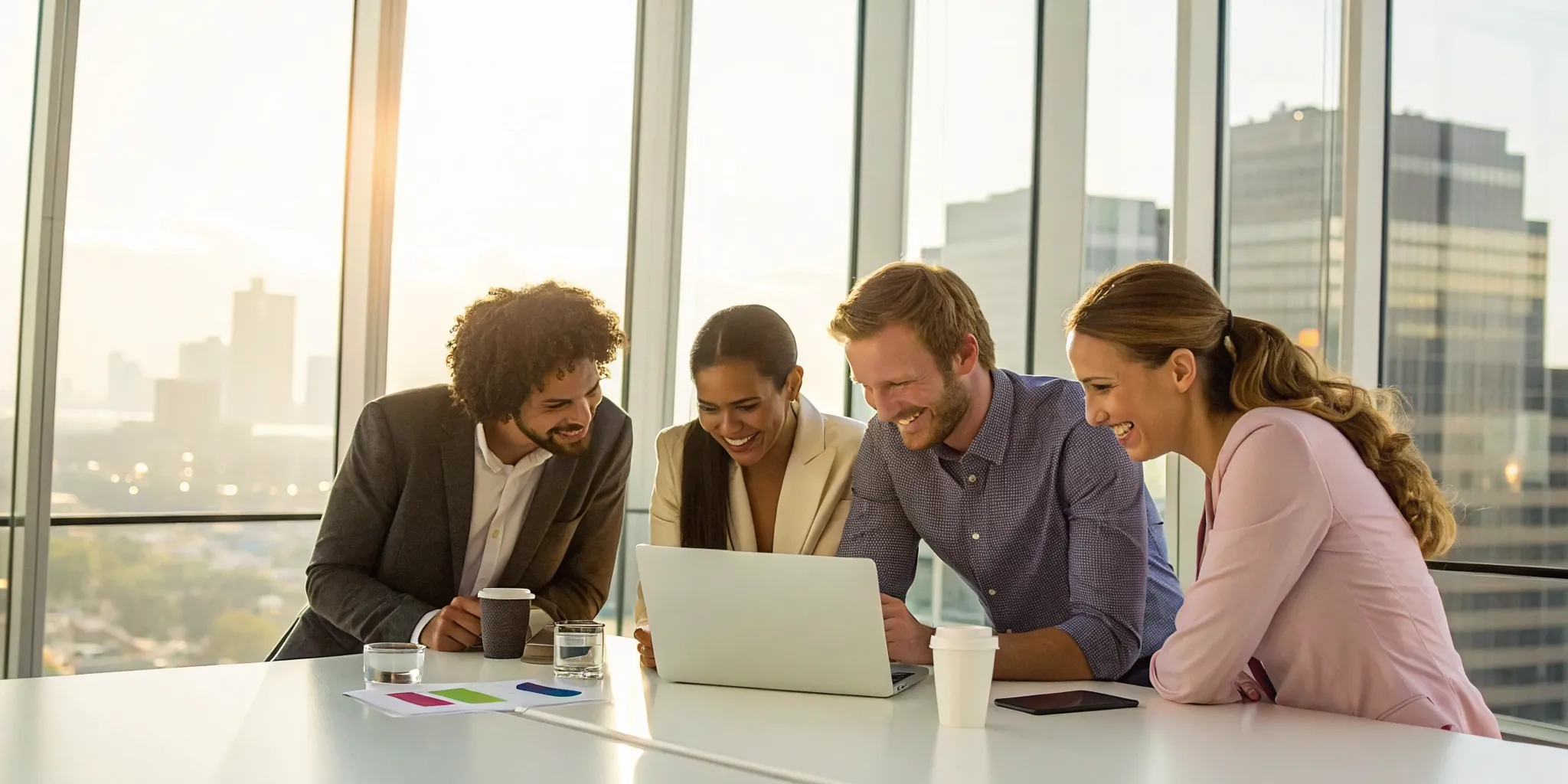A diverse fundraising team for autism planning their campaign strategy on a laptop.