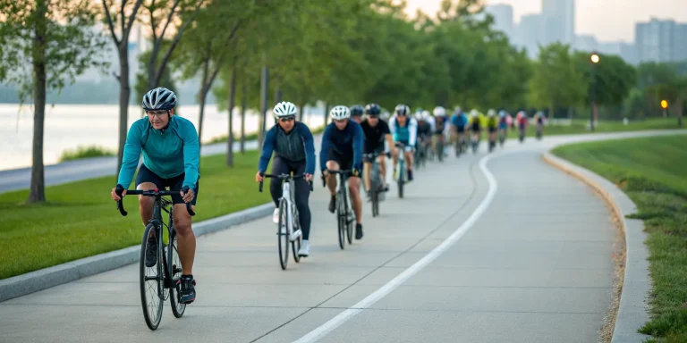 A group of cyclists on a community non-profit bike ride.