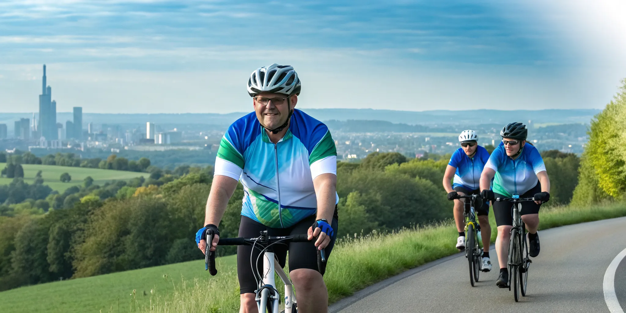 Cyclists in a charity bike ride raising money and awareness for autism.
