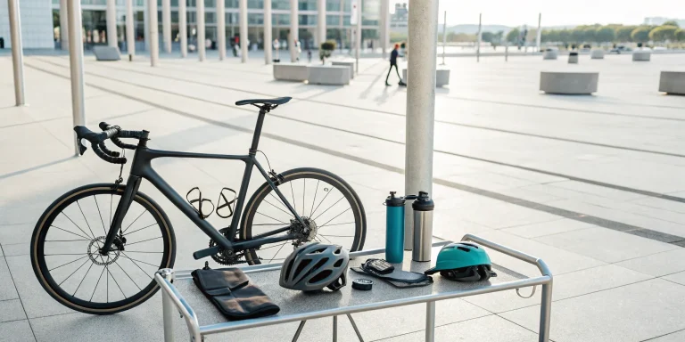 A rental road bike with gear prepared for a fundraising event.