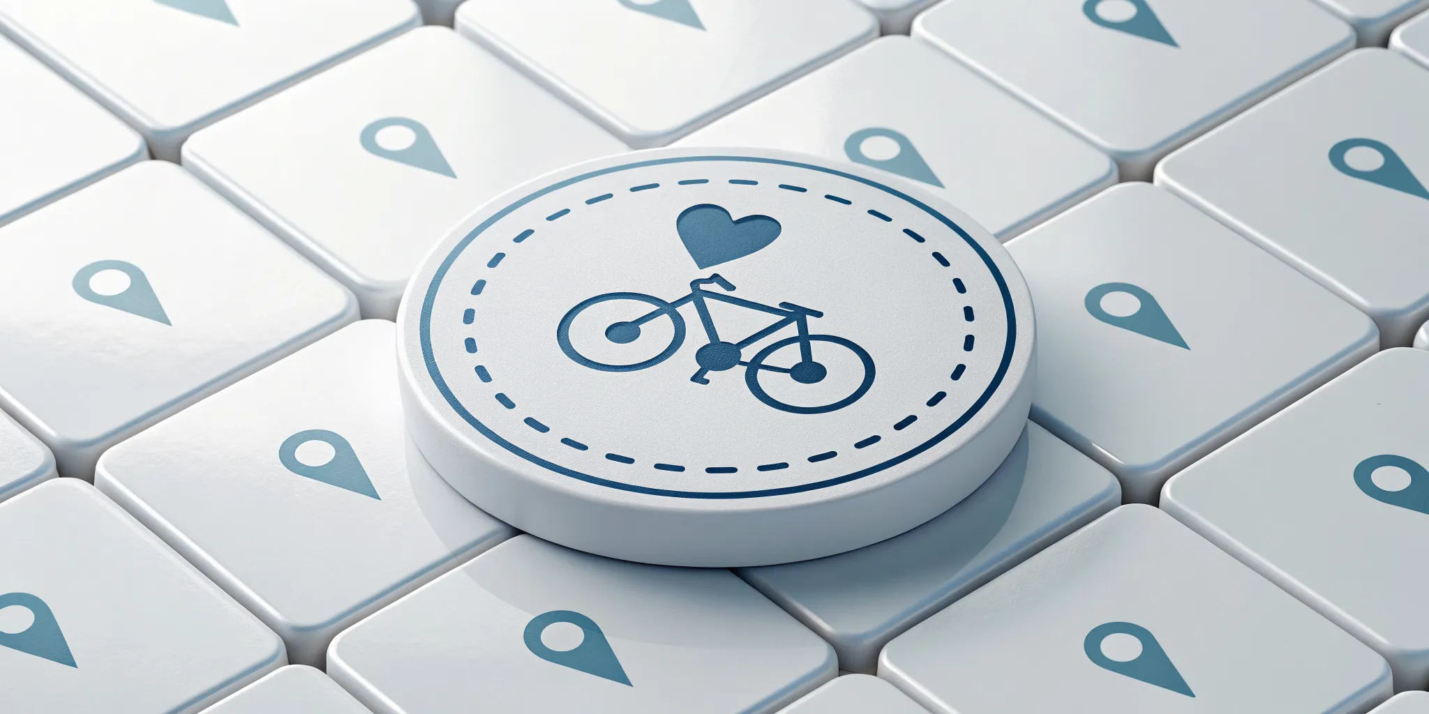 A bicycle icon with a heart and location markers for organising a charity cycle ride.