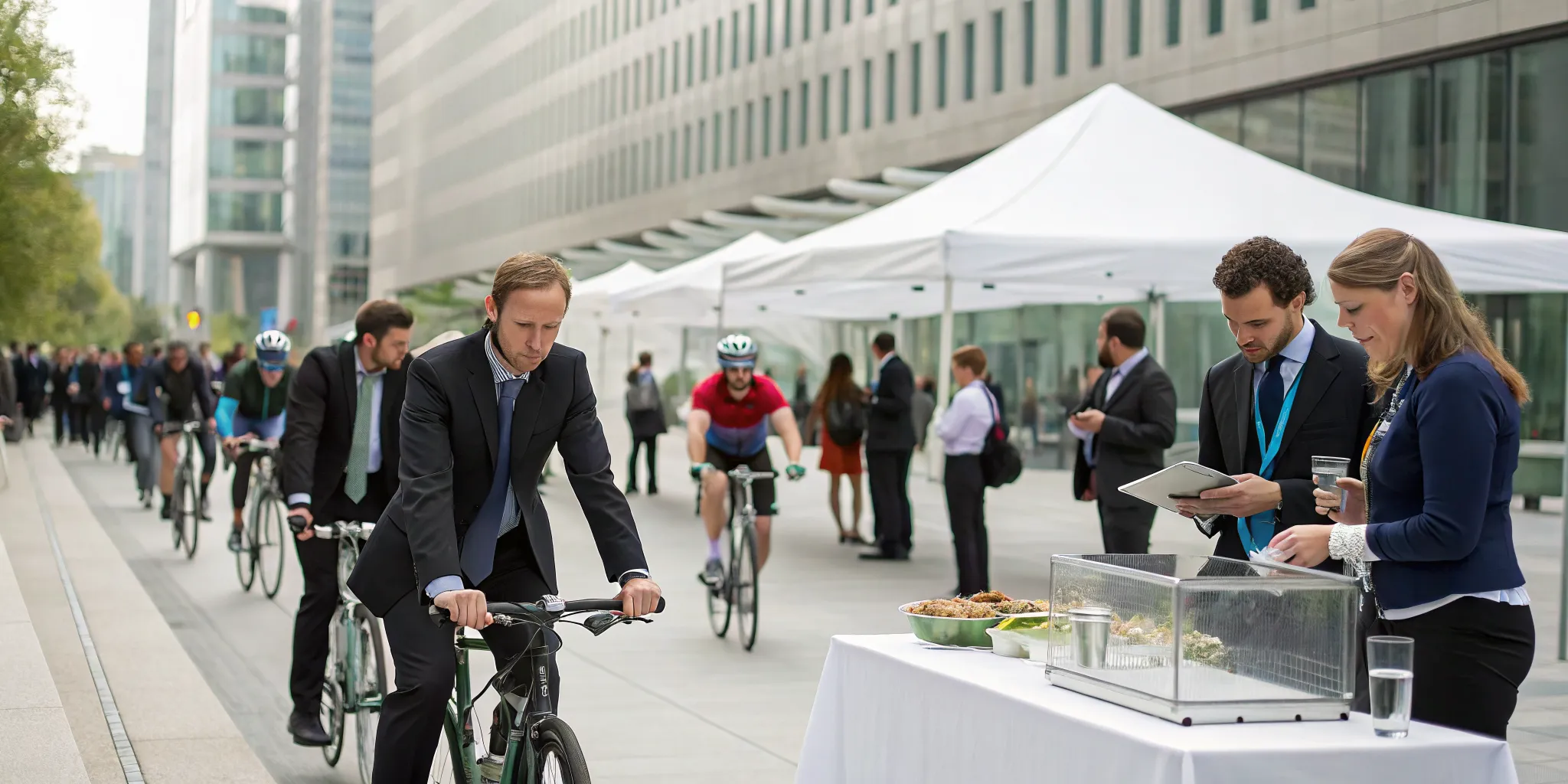 Volunteers at a refreshment table supporting cyclists during an autism bike ride.