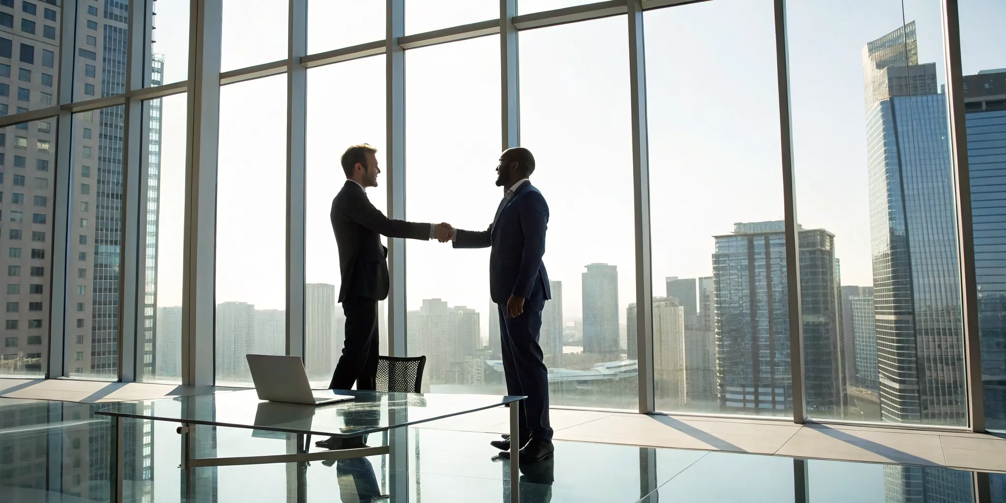 Business professionals shaking hands to form a new corporate sponsorship partnership.