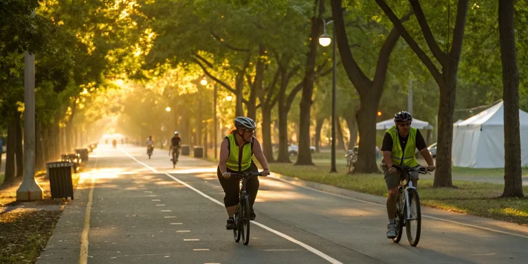 Cyclists on a path during a volunteer-supported charity bike ride.