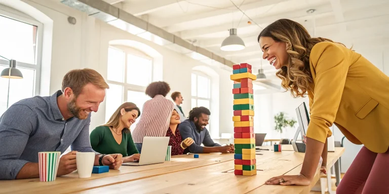 Colleagues connect during fun challenges for work.