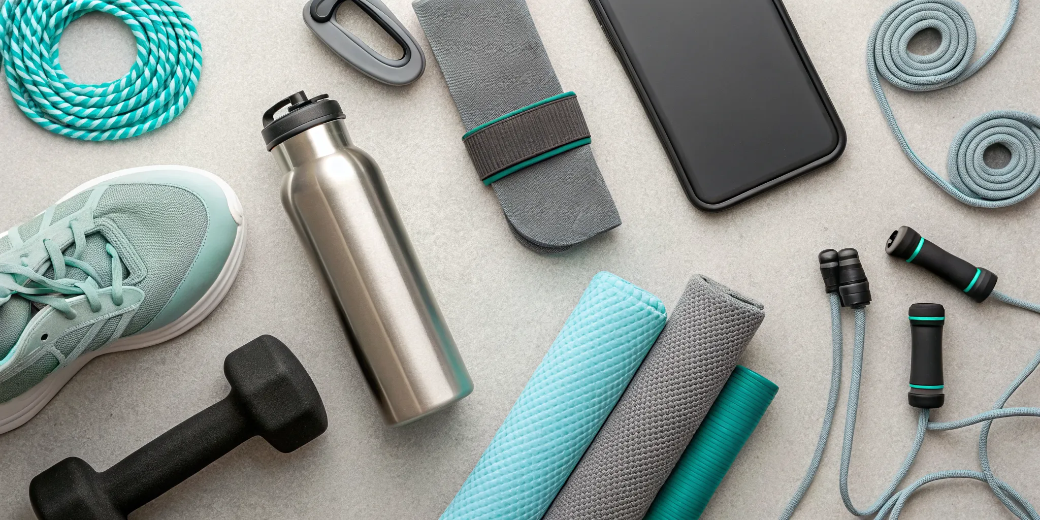 An arrangement of fitness gear for various health and wellness challenges.