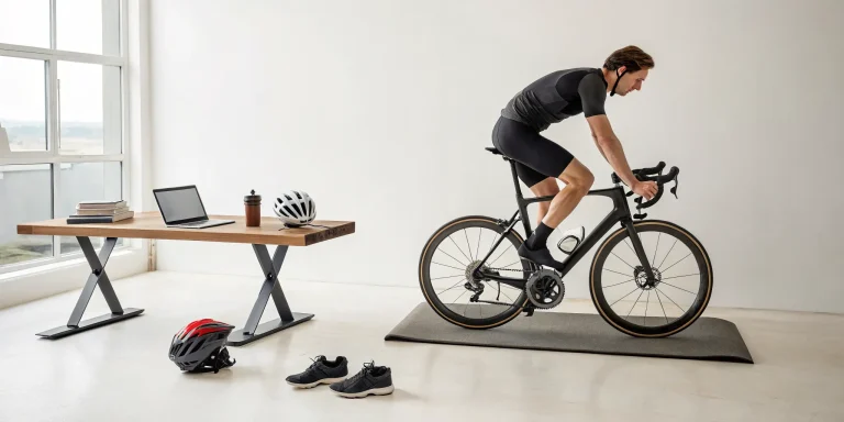 Cyclist training indoors on a bike for a century ride.