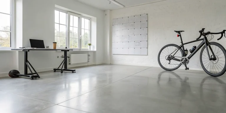 Road bike in a home office next to a laptop displaying a century ride training plan.