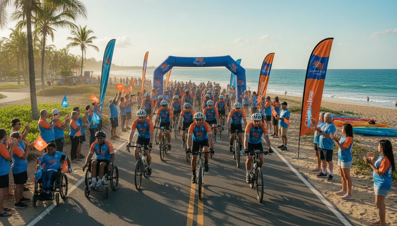 Autism bike ride participants on a supported coastal charity route