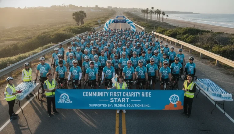 Corporate charity bike ride team preparing for Bike to the Beach