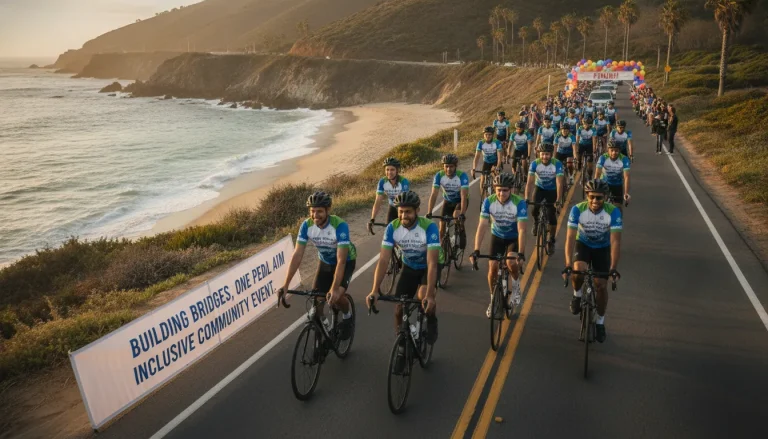 Corporate team riding together during a charity bike ride for corporate social responsibility events