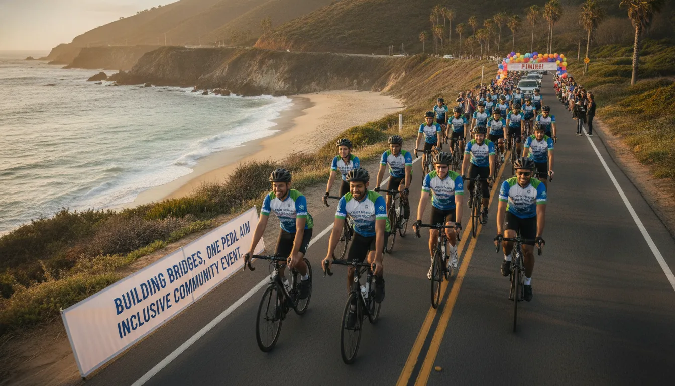Corporate team riding together during a charity bike ride for corporate social responsibility events