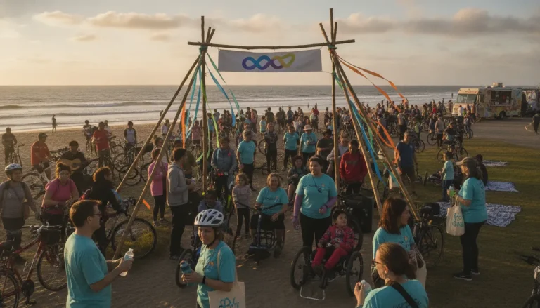 Cyclists and nonprofit partners at a Bike to the Beach nonprofit fundraising event