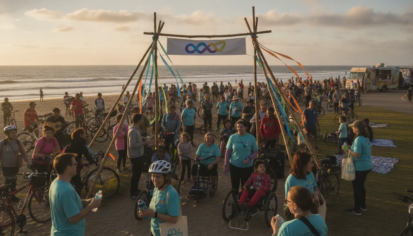 Cyclists and nonprofit partners at a Bike to the Beach nonprofit fundraising event