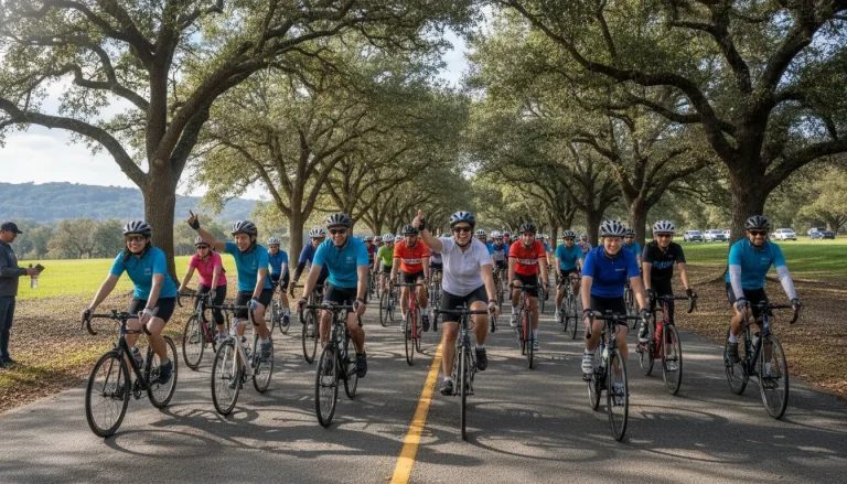 Community cyclists riding together during a bike-a-thon fundraiser