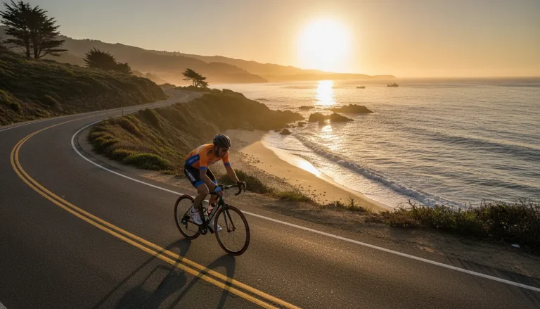 Cyclist training for a 100-mile charity bike ride along a scenic coastal road