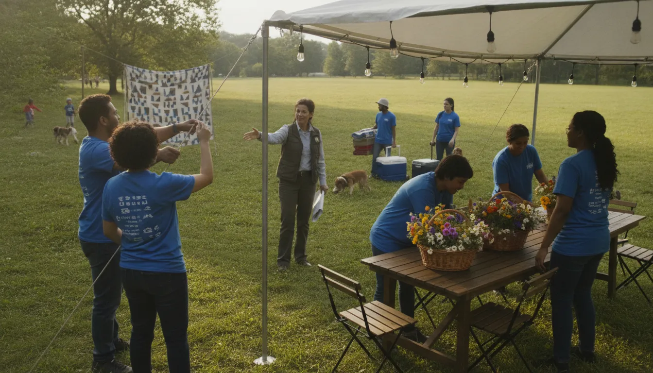 Nonprofit event team preparing a community gathering