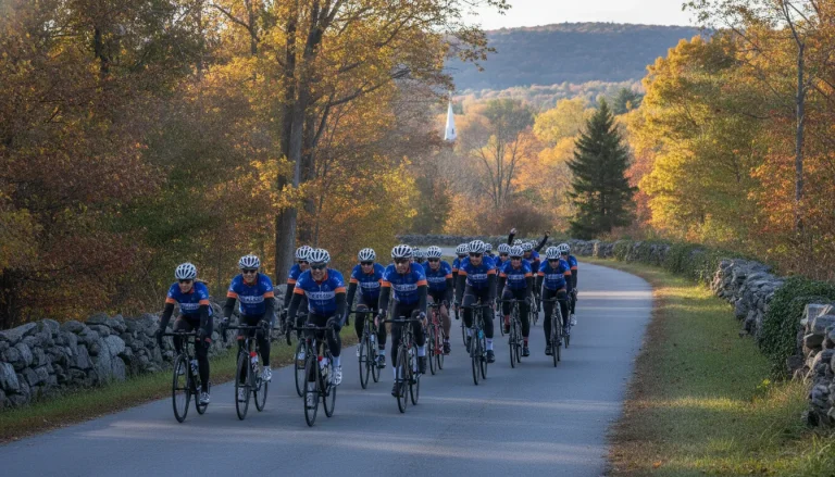 Cyclists preparing for a fall charity bike ride in New England
