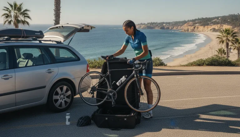 Cyclist preparing a bike for travel to a charity ride