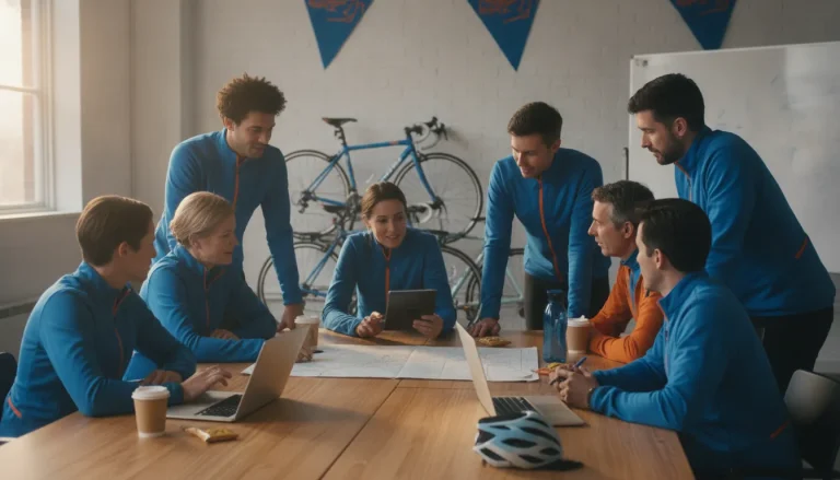 Charity ride team comparing peer-to-peer fundraising platforms during a planning meeting