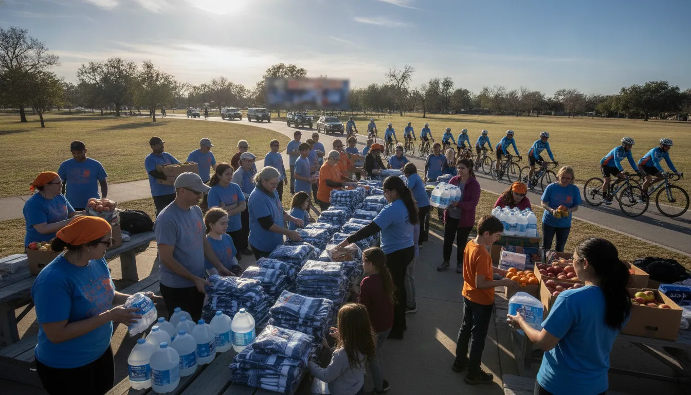 Volunteers working together at a community cycling event